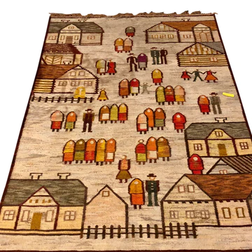 R64: A Beautiful Handwoven Rug of a Village Scene